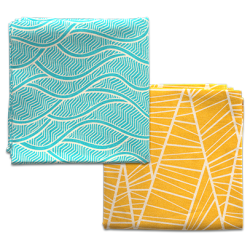 4 furoshikis : Ondes Turquoise, Forêt or, Nuit Bleu et Pétales Framboise