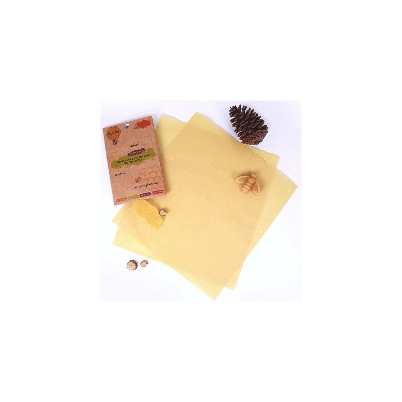 Emballage alimentaire réutilisable à la cire d'abeille (Lot de 2 - taille L)